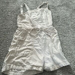 White and tan stripe romper